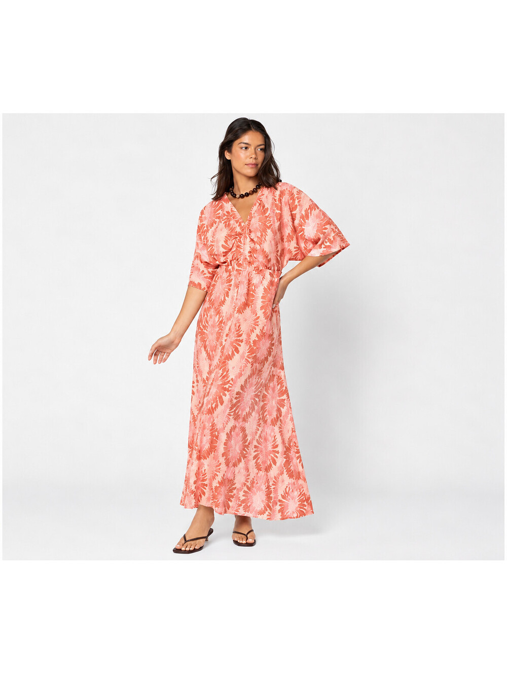 Peace Love World Regular Boheme Printed V-Neck Maxi Dress Tangy Red, Size Large
